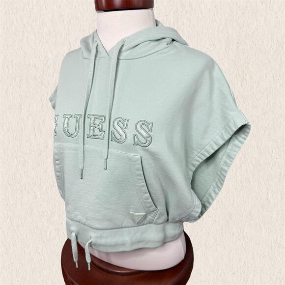 Guess Mint Green Y2K Sleeveless‎ Cropped Hoodie Logo Top Size M - Sporty Bratz - Picture 2 of 7